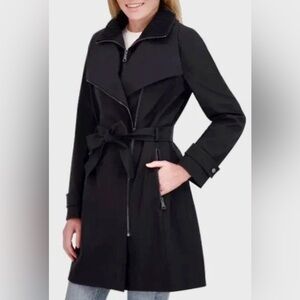 NWT Halston Women's Belted Trench Black Coat Jacket